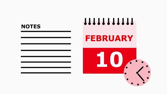 February 10 calendar page with notes section on white background date month.