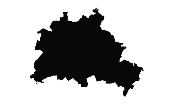 Black, silhouette, map, of, Berlin, city, isolated, on, white, background, flat, vector, illustration, for, graphic, design, travel, destination