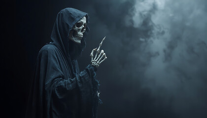 Obraz premium Grim Reaper – Dark Hooded Skeleton in Mist