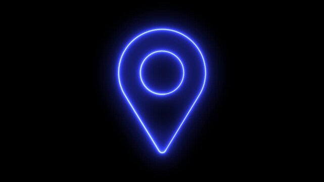 Glowing location neon line Map pointer with heart icon isolated on black background. 4K Video motion graphic animation