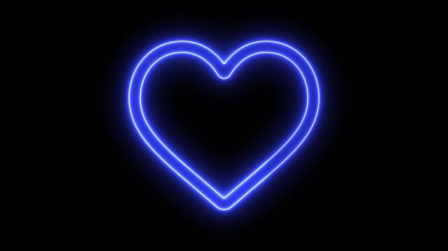 Bright red neon heart sign glowing intensely against a dark black background, symbolizing love and romance in a modern aesthetic 4k video