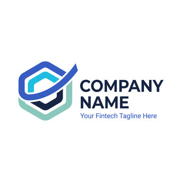Modern fintech hexagon logo design template with checkmark icon