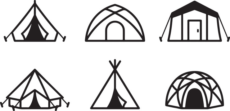 Six different styles of traditional tents and teepees vector illustration Vector