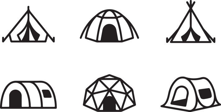 Six different styles of simple camping tents illustration Vector