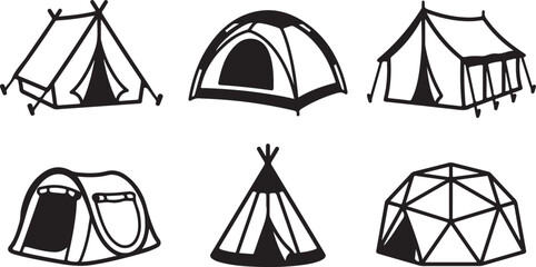 Six different types of camping tents illustration Vector © mahafuza