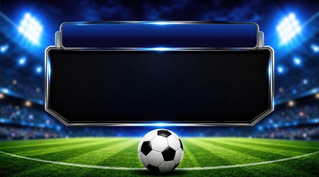 Football Stadium Scoreboard Template with Ball on Green Pitch