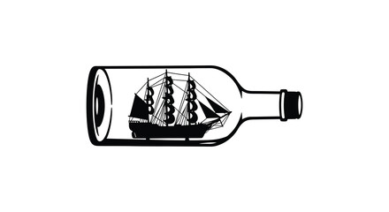 Sailing Ship In A Bottle Black Silhouette vessel tall clipper © IMkM00i76