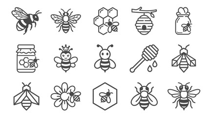 Honey production and beekeeping thin line symbols. © mad