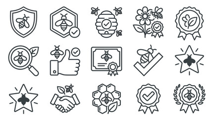 Fototapeta premium Honey quality badges and seal icons set.