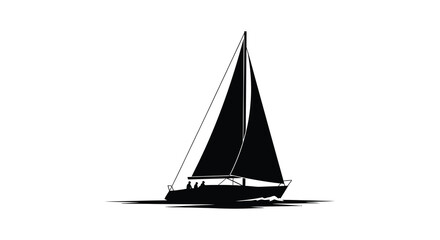 Sailing boat with figures on deck black silhouette sailboat vessel © IMkM00i76