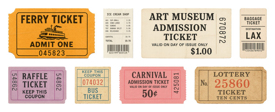 PNG Vintage tickets collection design on transparent background