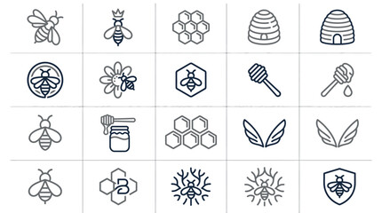 Minimal bee and honeycomb graphic icons. © mad