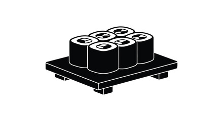 Sushi roll arrangement on a platter black and white silhouette © IMkM00i76
