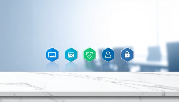 Envelope, shield, and padlock icons floating, symbolizing secure email, encryption, and cybersecurity protection.