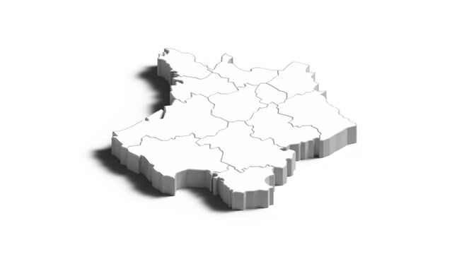 3D France Map with Drop Shadow, Isolated French Regions Isometric Concept Vector
