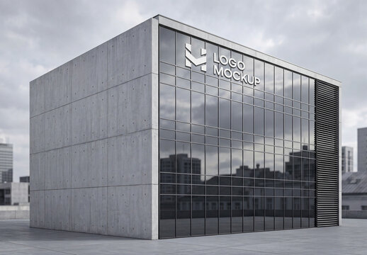 Modern Corporate Building Logo Mockup on Glass Facade