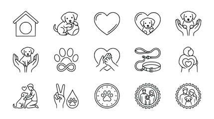 Fototapeta premium Dog Care Icons: Love, Adoption, Companionship, and Pet Wellness Collection
