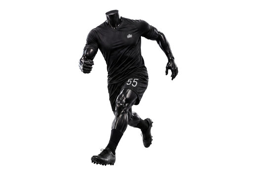 Black Soccer Jersey Kit Mockup Front View on Running Mannequin