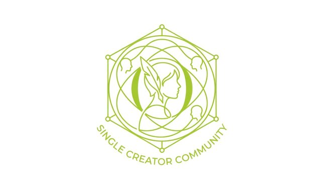 Single creator community logo with artistic head profile and geometric lines design symbol.