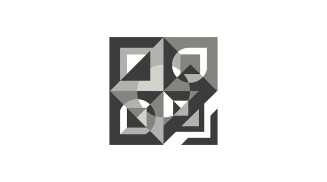 Symmetrical geometric pattern emblem in grey.