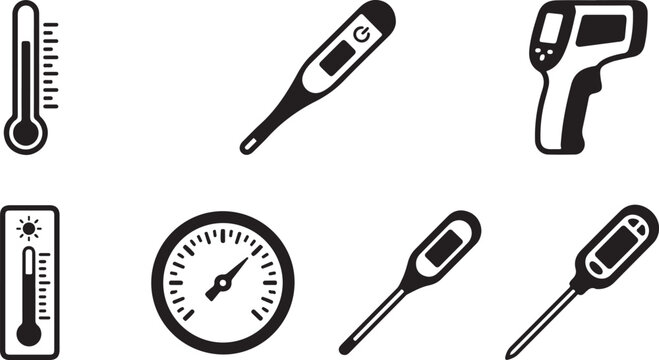 Set of six medical and weather measurement icons in black and white Vector