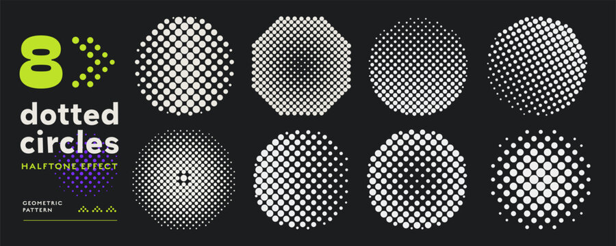 Dot pattern density with circle halftone vector and abstract gradient tone. Texture frame graphic with half round shape and background spray element.