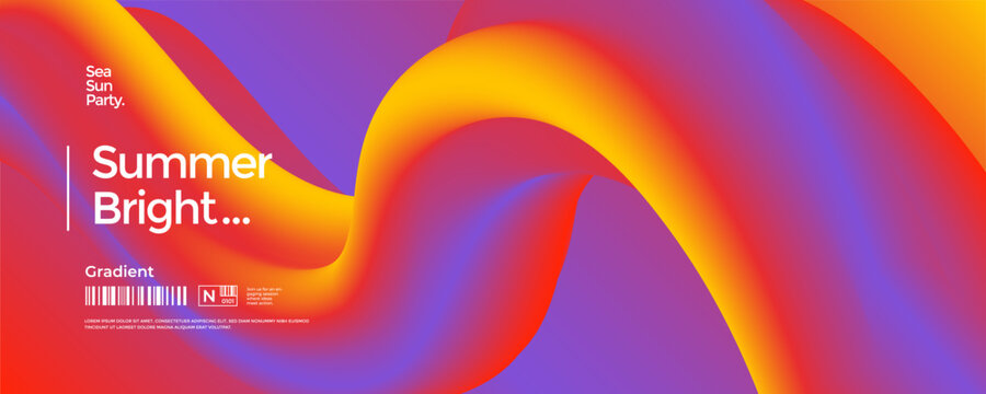 Abstract shape vibrant with liquid wave purple and orange summer gradient. Modern party banner with colorful fluid background and design poster sunset.