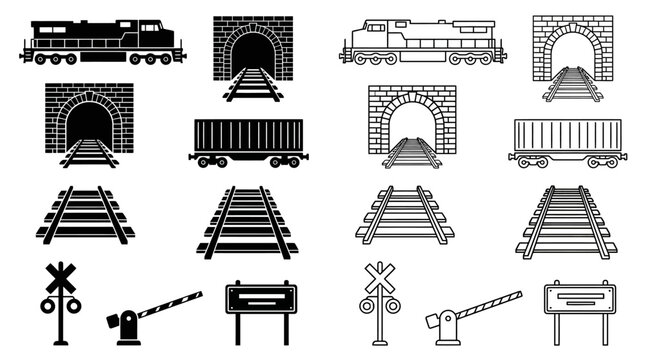 Train Railroad Tracks And Crossing Signs Vector Illustration On White
