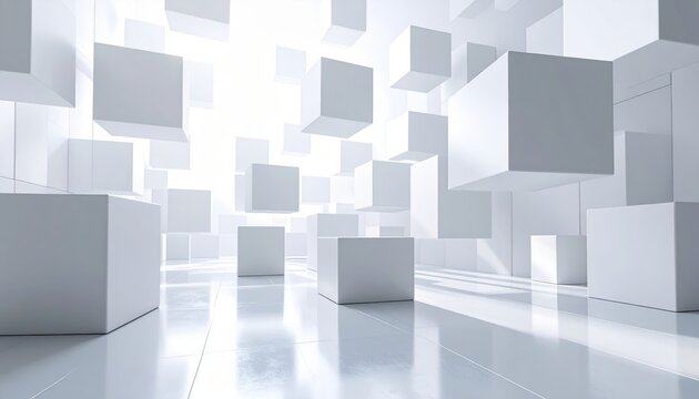 Abstract 3d cubes floating in bright white space.