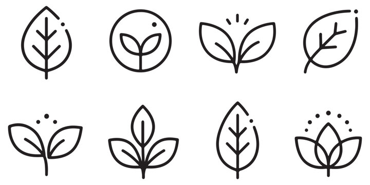 Leaf sprout icon vector set, green leaves plant eco logo symbol simple graphic illustration set, vegan fresh herb pictogram shape sign, organic natural healthy logotype eps