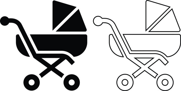 Baby stroller carriage vector icons set with stroller carriage pushchair parenting transport equipment illustration pictogram activity