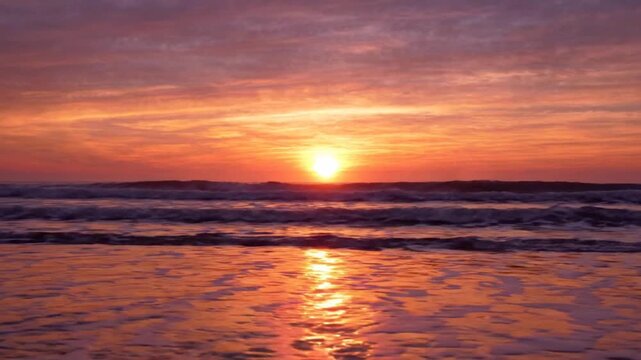 Sunset ocean waves beach horizon landscape a cinematic view of rolling onto