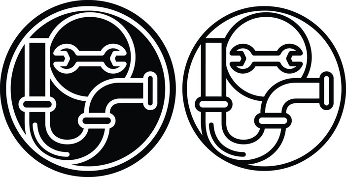 Plumbing repair service icon set featuring pipe and wrench symbol plumbing maintenance construction industrial technical building infrastructure