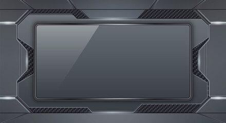 Naklejka na ściany i meble Futuristic dark metallic glossy screen frame. The high tech interface design incorporates carbon fiber textures