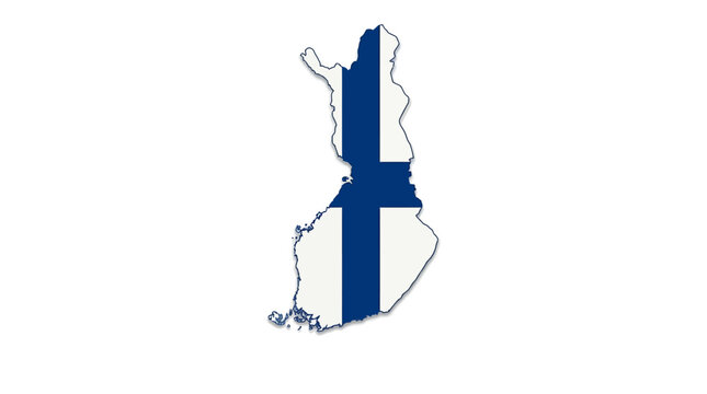 Map of Finland with Finnish national flag texture.