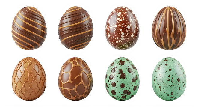 Assorted gourmet chocolate eggs collection decorative easter treats isolated on transparent background