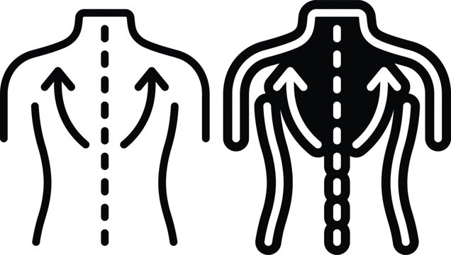Human spine posture and correction icon set showing alignment and improvement with spine health alignment orthopedic chiropractic correction treatment