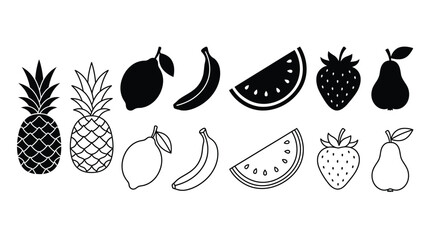 Fototapeta premium Variety Of Fruit Silhouettes Black And White Vector Illustration