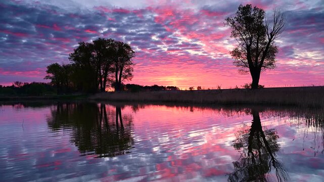 Beautiful summer sunset over the lake	