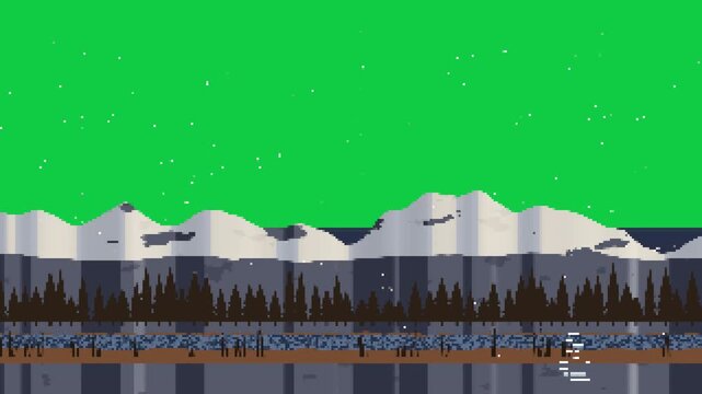 8-bit lake moving when right light starting stars blinking lake rippling making calm transparent bg