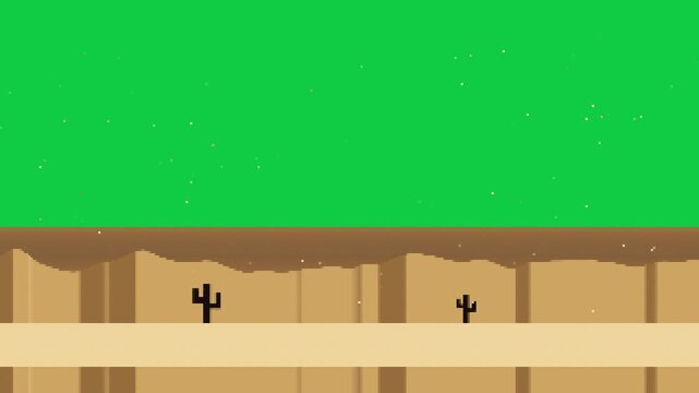 Loop starting as backdrop pixel art desert two cacti cliffs sand stars twinkling on transparent bg