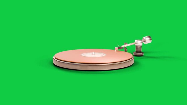 Turntable disc turning after arm appearing, shifting, glint pulsing on transparent showing design