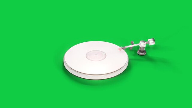 Tonearm moving inward, stylus touching lit disc, lighting rim to play on transparent background