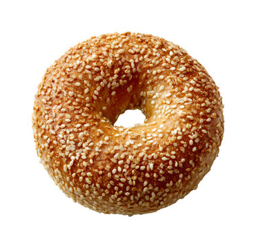 Fresh sesame bagel isolated on transparent background