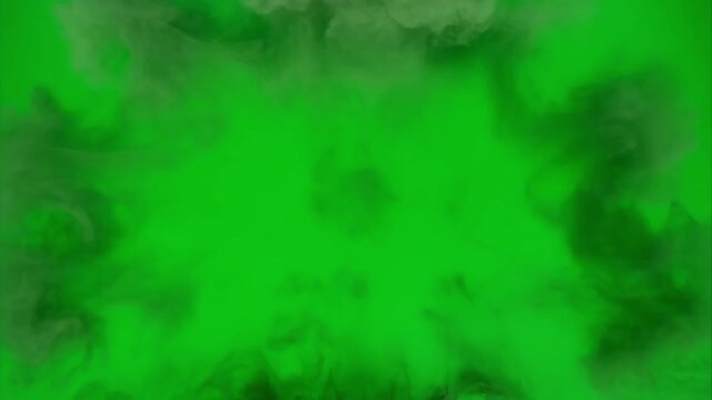 Smoke bloom expanding in abstract bloom against green screen background with subtle camera zoom out