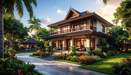 Fototapeta premium Traditionelles tropisches Wohnhaus in Bangkok