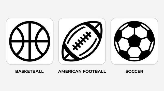 Basketball football and soccer ball sports icon set