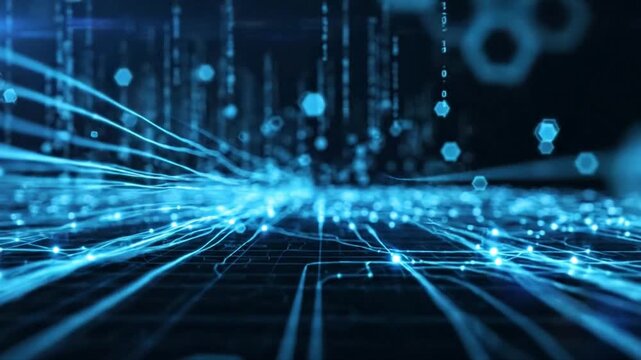 Abstract digital network connections glowing blue data flow technology