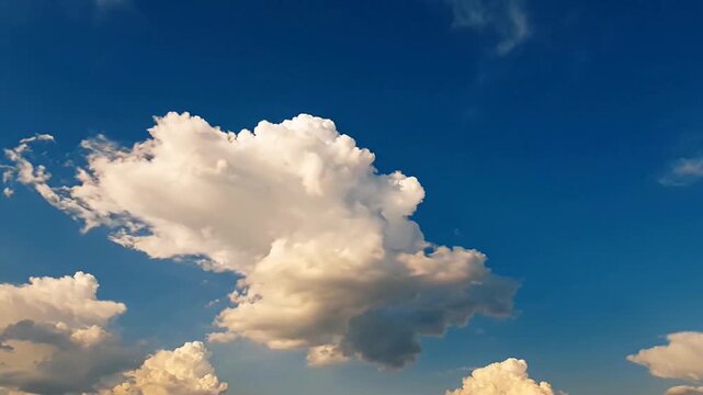 Puffy white clouds drifting in a clear blue sky a serene view of fluffy
