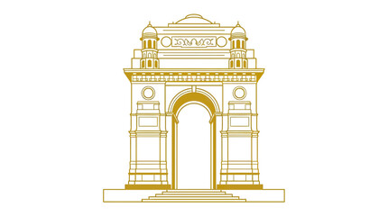 Naklejka premium Golden Arch Monument Outline, Indian Landmark Icon, White Background